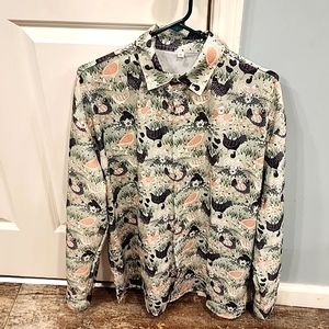 Woman's dress shirt with chicken print